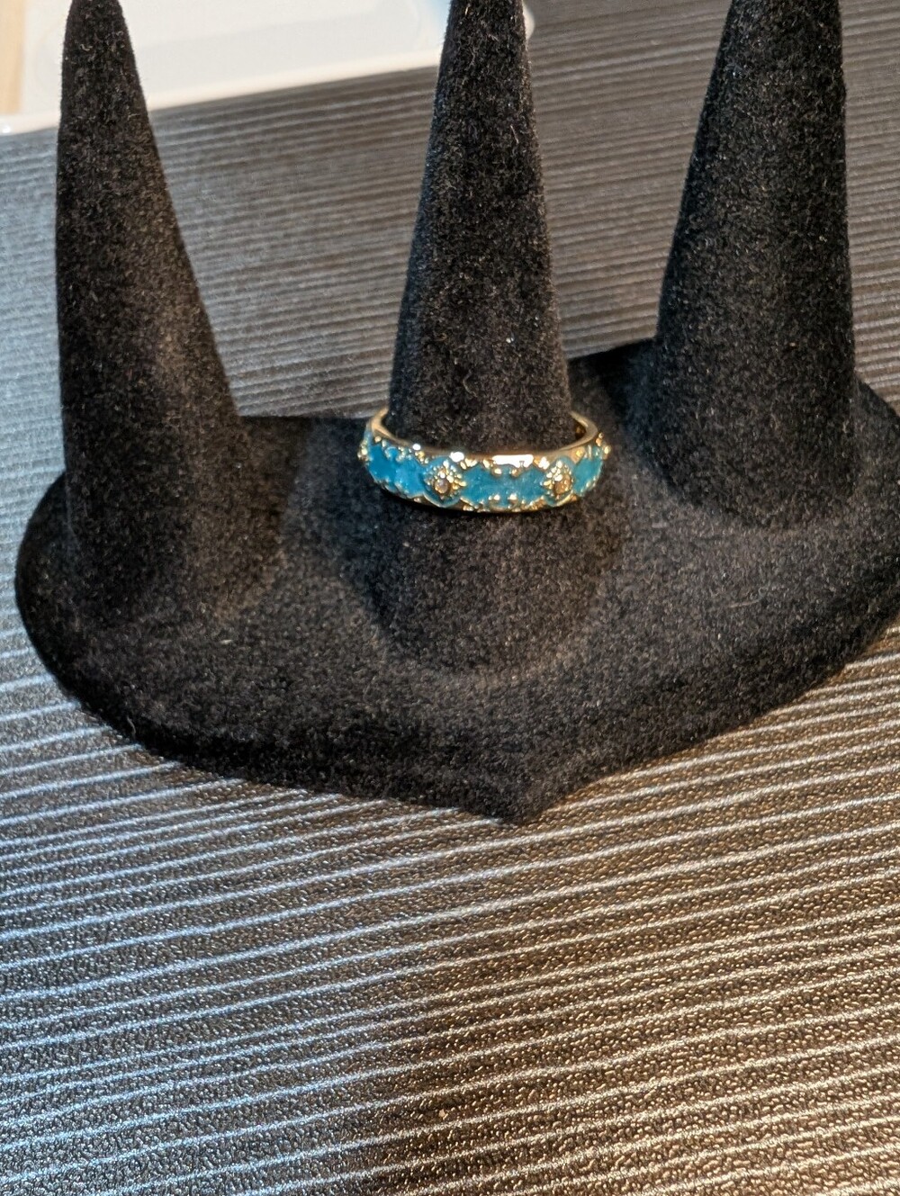Teal Enamel & Gold Ring